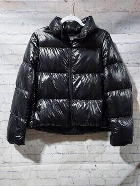 Uniqlo Ultra Light Down Puffer Jacket Women S Black Nylon Quilted Mock Neck READ